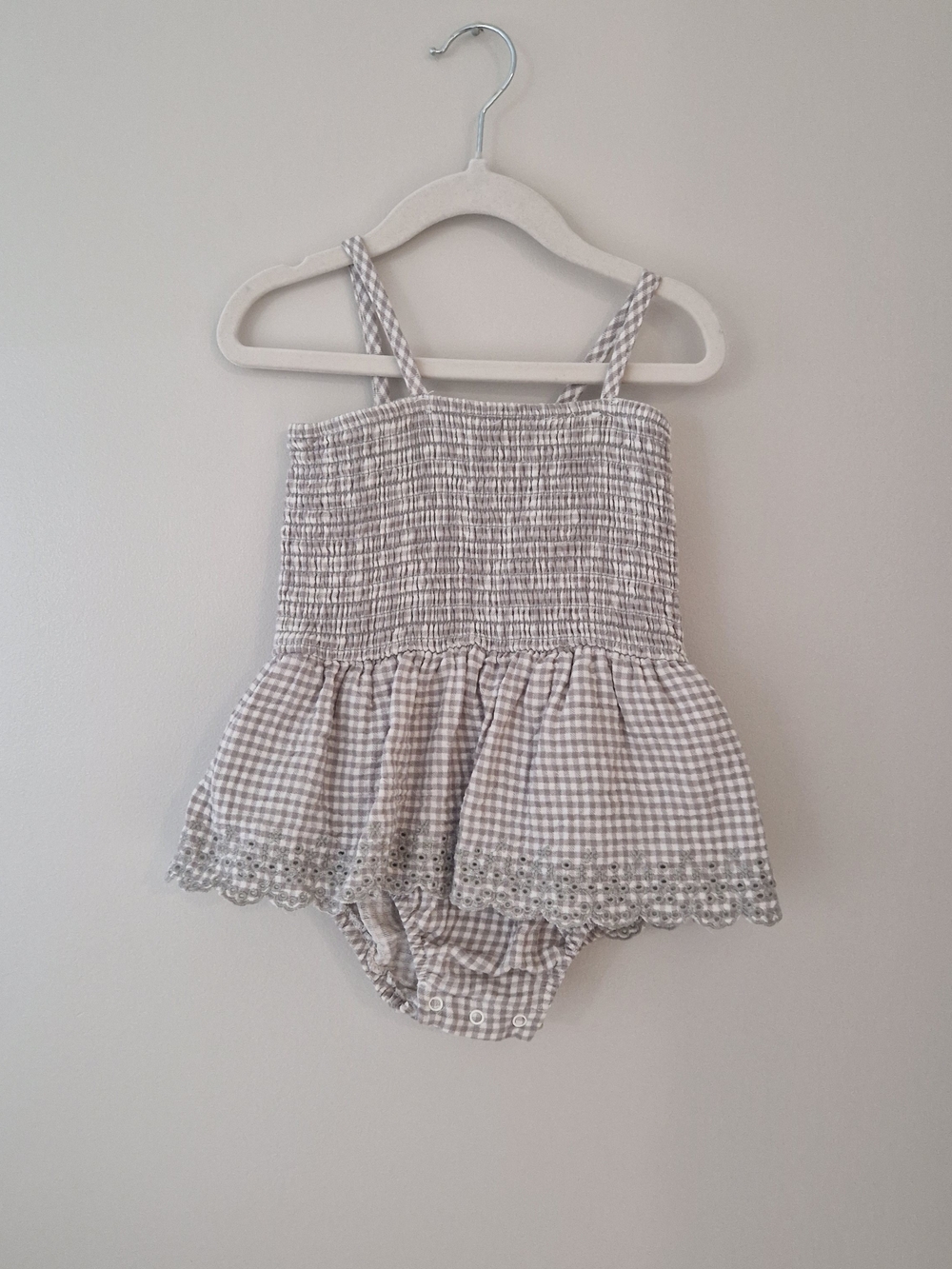Quincy Mae White/Sage Gingham Ruffle Romper